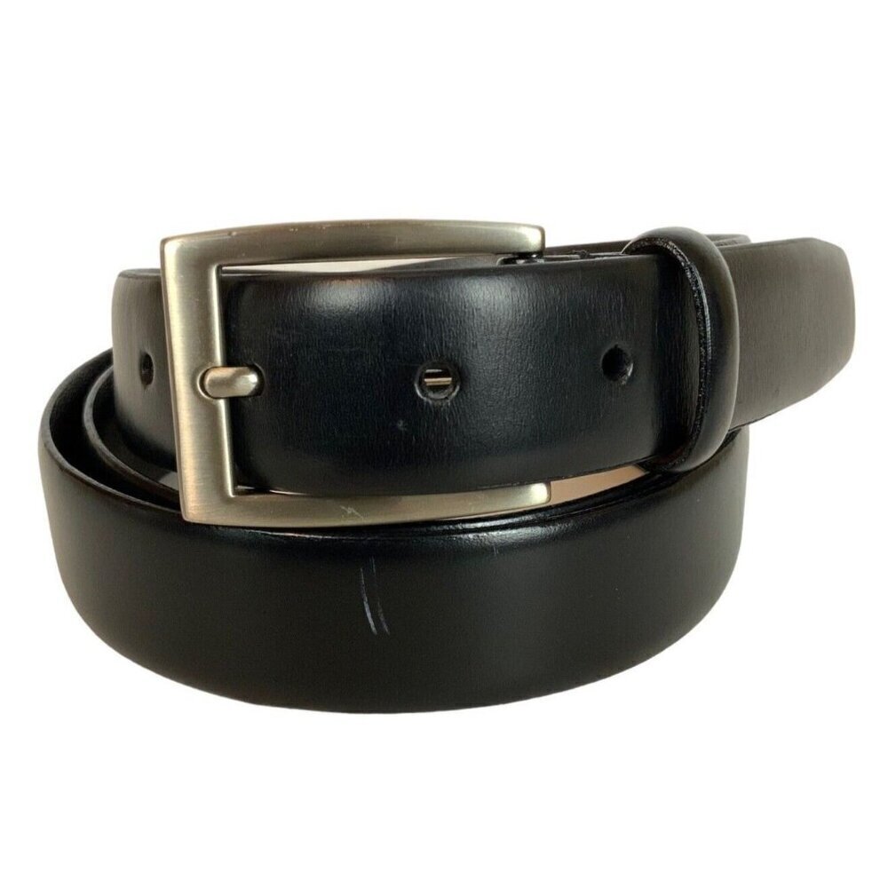 Joseph A Bank Mens Black Leather Belt Size 42 With Silvertone Buckle